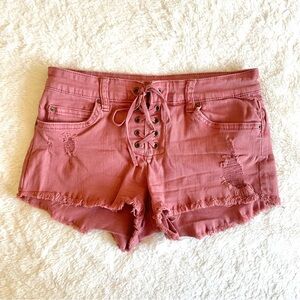 Billabong Distressed Denim Lace-Up Shorts